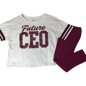 JUSTICE Girls size 12/14 10 FURTURE CEO CROPPED SHIRT LEGGINGS OUTFIT